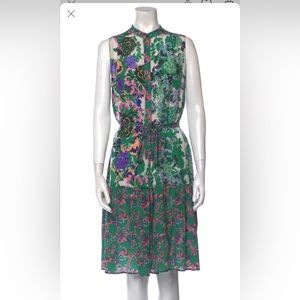 Saloni - Tilly Belted Green & White Floral Dress - US size 8 - Silk